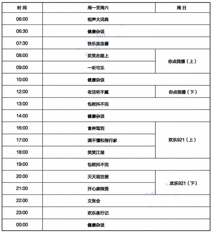天津电台相声广播2020年节目编排表