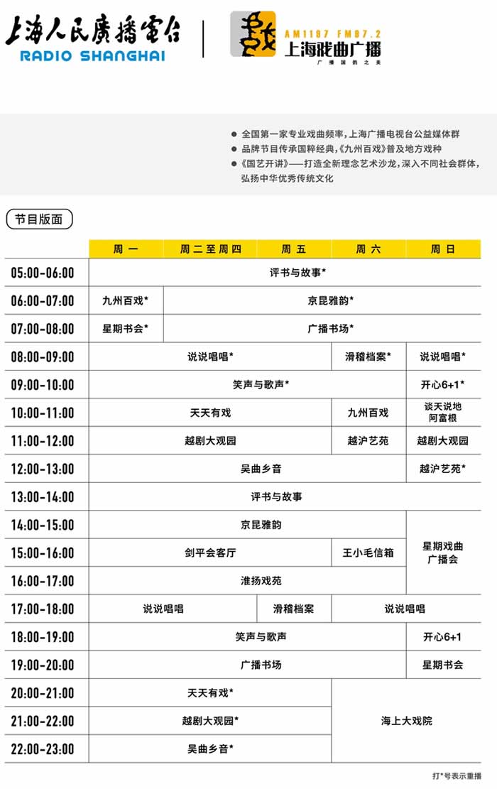上海戏曲广播电台2019年节目表