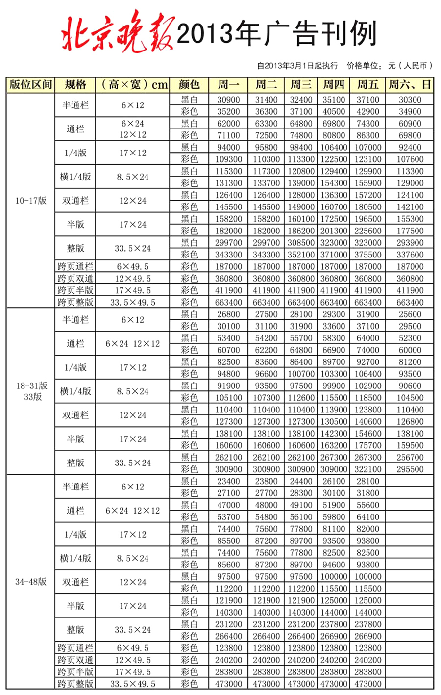 北京晚报广告 北京晚报广告报价 北京晚报广告价目表